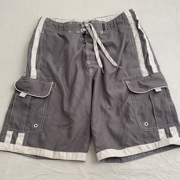 Joe Boxer gray white lined swim trunks S - Picture 1 of 8